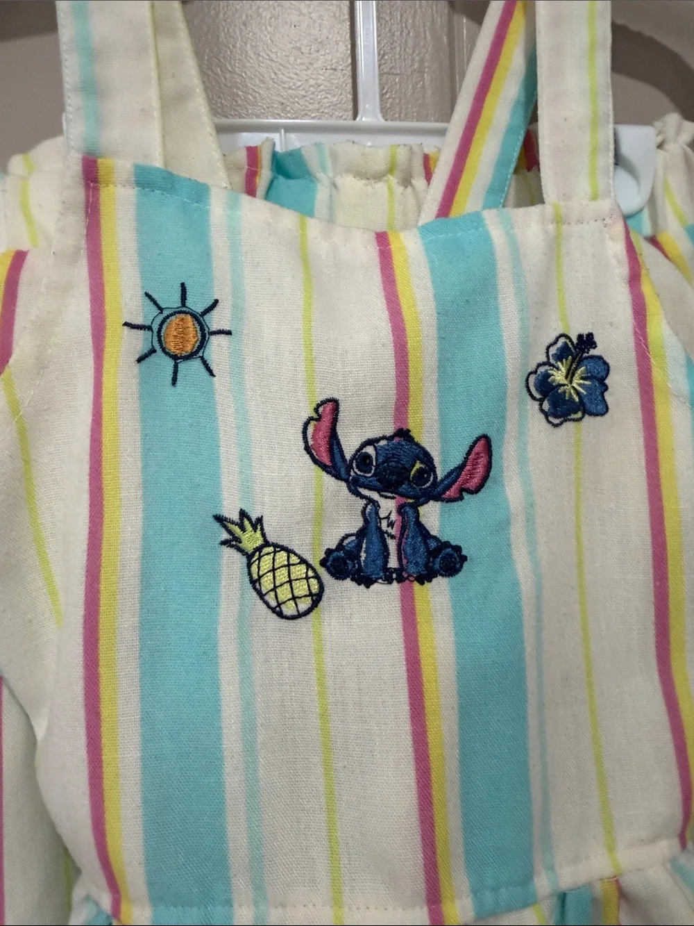Disney Girls' Stitch Striped blue & yellow Jumpsuit